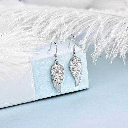 Angel Wings Dangle Earrings for Women 925 Sterling Silver Cubic Zirconia Threader Earrings