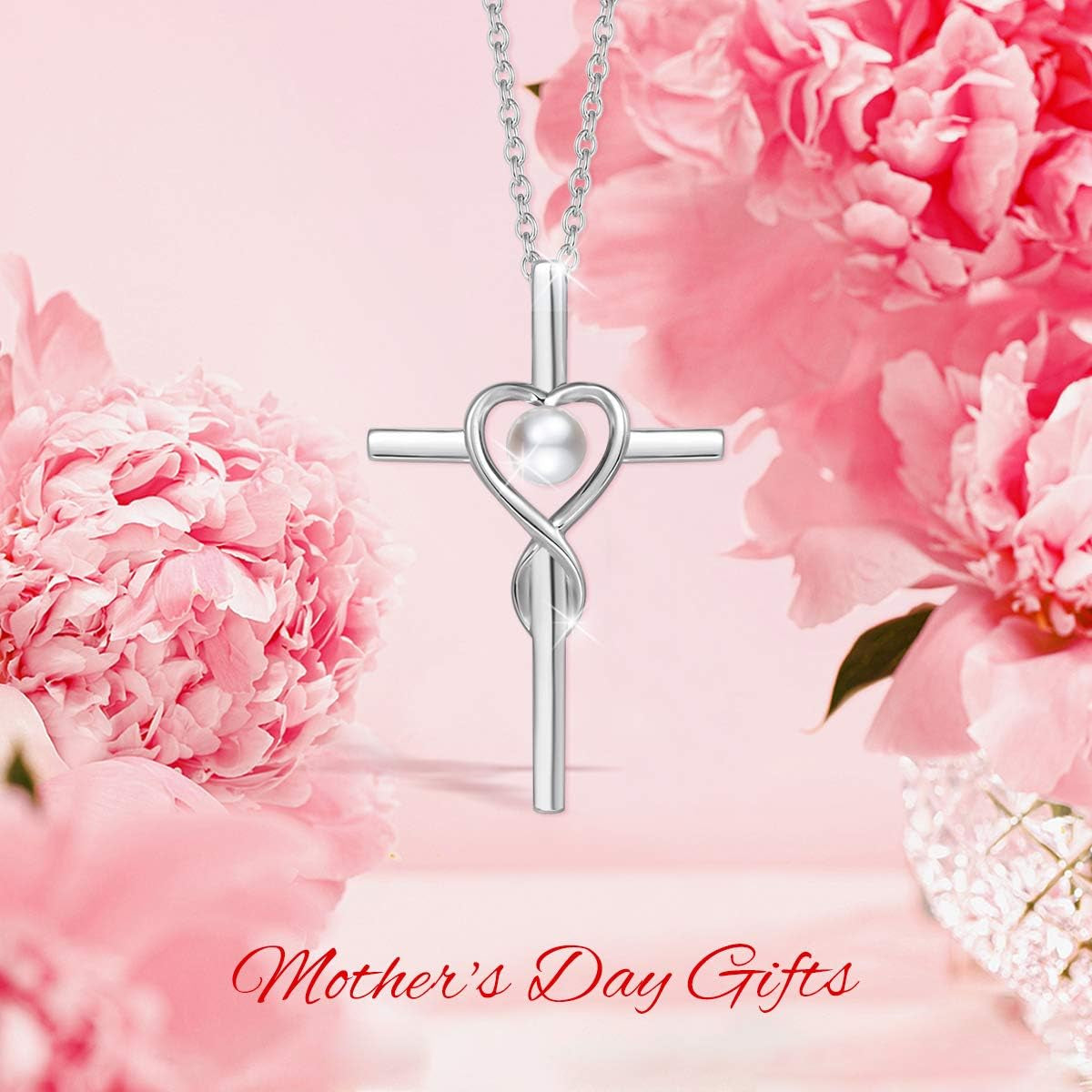 Birthstone Cross Necklace for Women Birthstone Necklace Heart Infinity Cross Pendant Necklace Fine Jewelry Christmas Birthday Holiday Gifts for Her, 16"+2" Inches