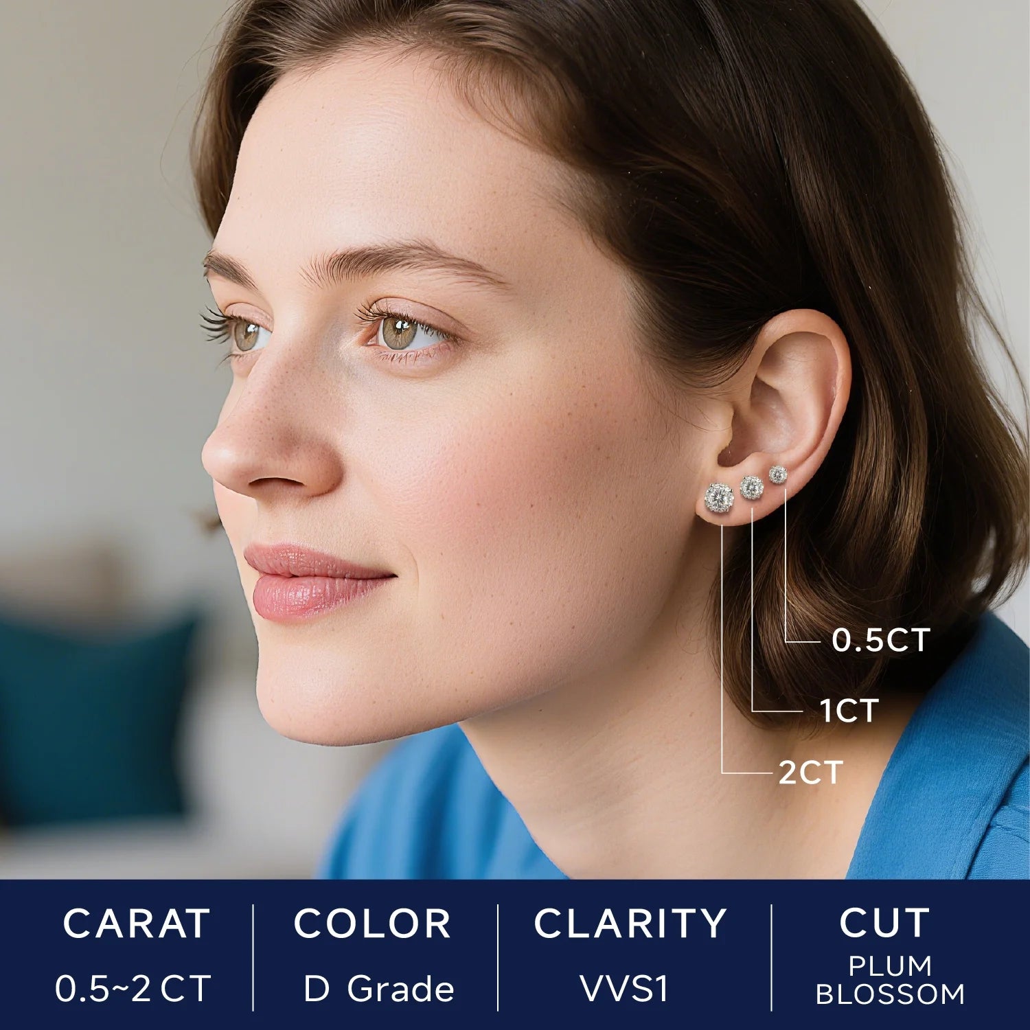 Moissanite Studs Earrings, 2CT D Color VVS1 Sparkly Lab Created Diamond Earrings S925 Sterling Silver,Gifts for Women