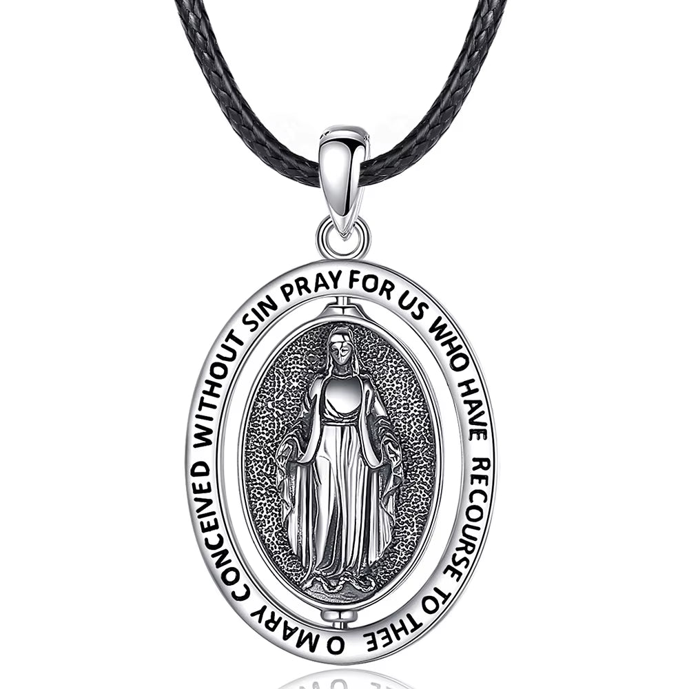 925 Sterling Silver Virgin Mary Cross Amulet Pendant