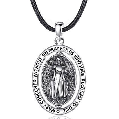 925 Sterling Silver Virgin Mary Cross Amulet Pendant