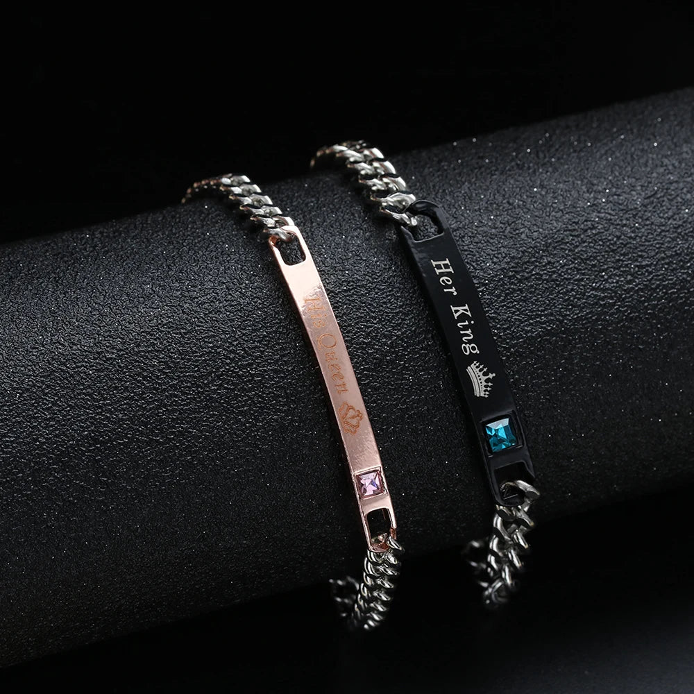 Love Bangle Men and Women Couple Bracelets Her King His Queen Titanium Steel Couple Bracelets Charm Wrist Chain Valentine'S Gift