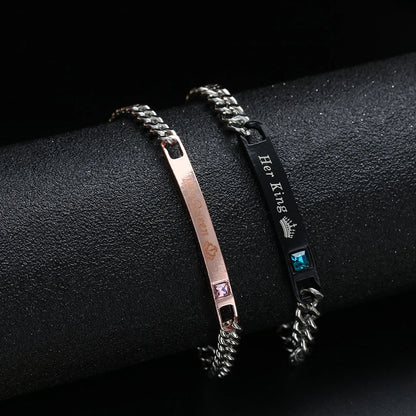 Love Bangle Men and Women Couple Bracelets Her King His Queen Titanium Steel Couple Bracelets Charm Wrist Chain Valentine'S Gift