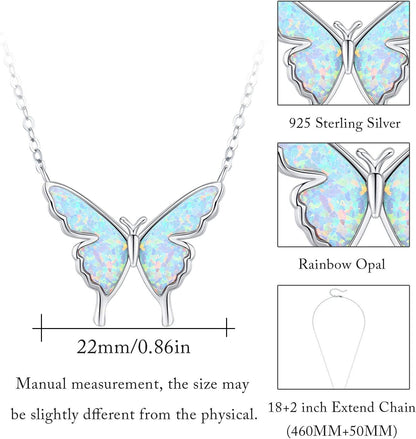 Opal Butterfly Necklace for Women 925 Sterling Silver Dainty Cute Butterfly Charm Jewelry Delicate Pendant Butterfly Necklace Birthday Christmas Gift for Wife Girlfriend Mom Teen
