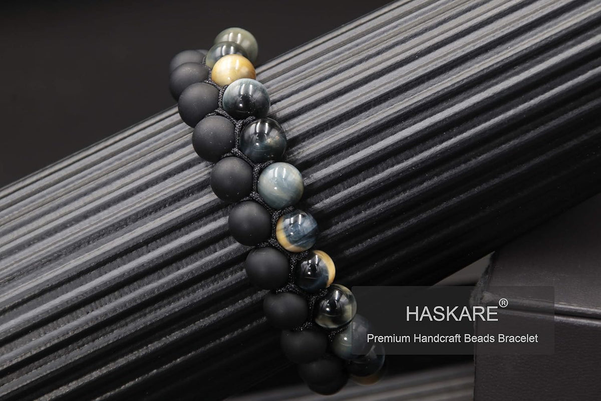 Tiger Eye Bracelet Mens Womens Natural Stones Lava Tiger Eye Beads Bracelet Adjustable 7.5"-11", Couples