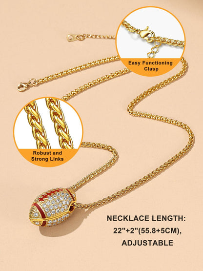 18K Gold-Plated Iced-Out American Football Pendant Necklace