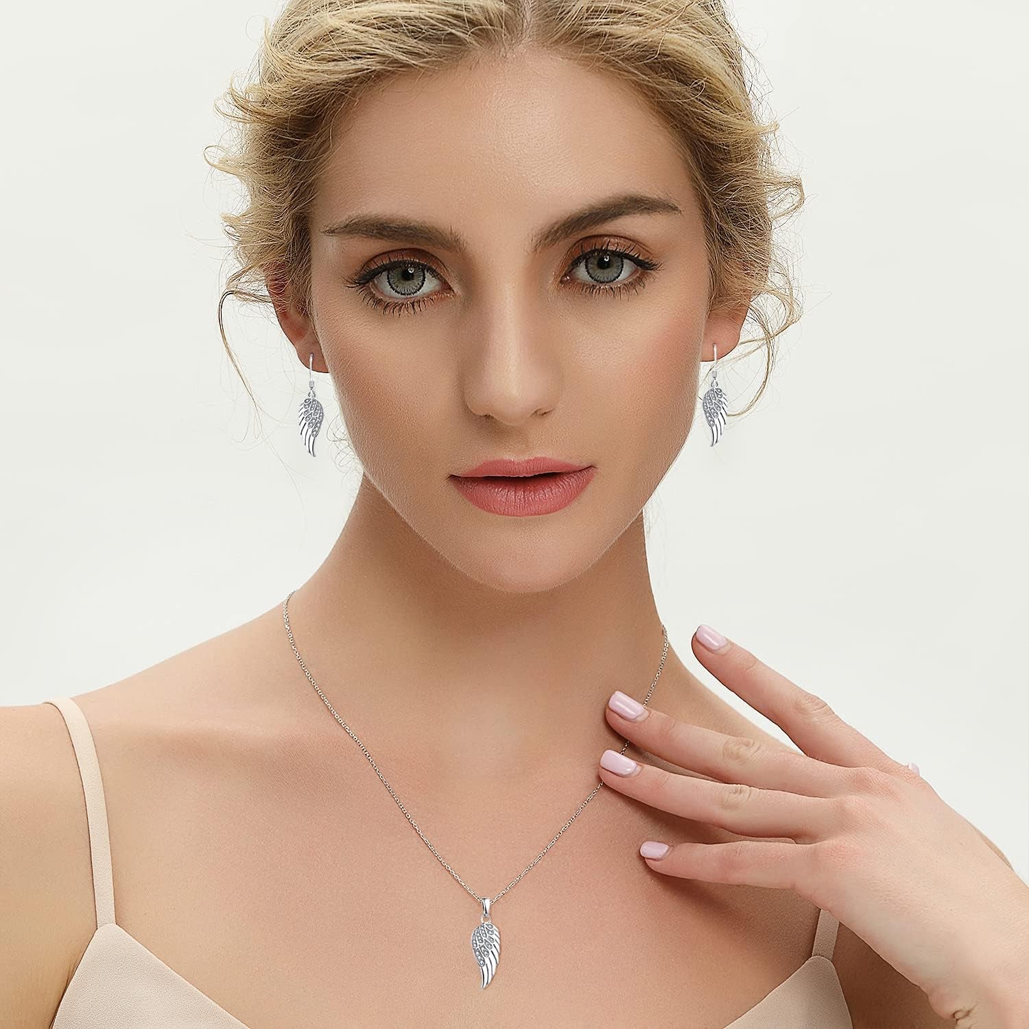 Angel Wings Dangle Earrings for Women 925 Sterling Silver Cubic Zirconia Threader Earrings