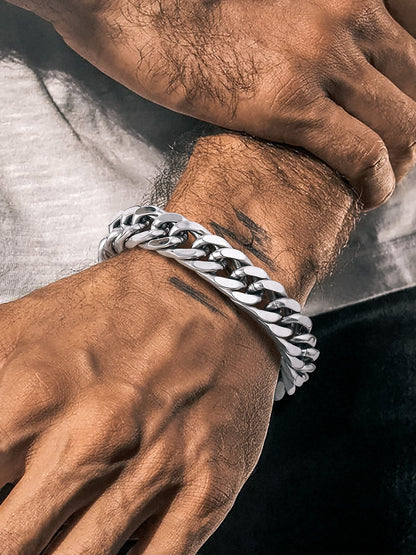12Mm Men Silver Cuban Chains Bracelets Chunky Stainless Steel Franco Link Bracelet Father'S Day Hand Bracelet Jewelry Birthday Teen Graduation Gifts 8.3 Inch
