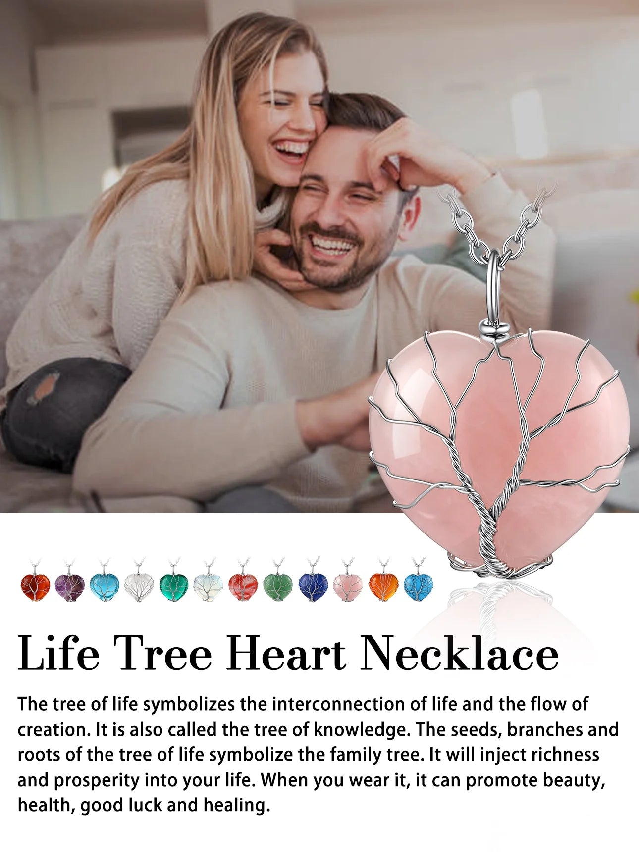 Tree of Life Heart Crystal Necklaces August Birthstone Pendant Nature Aventurine Gemstones Healing Necklaces