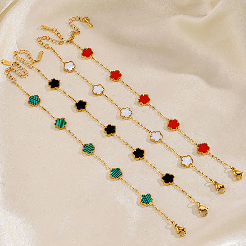 Y2K Plant Clover Flower Charm Stainless Steel Bracelets for Women Five Leaves Bracelet Gold Color Hand Chains Girls Wristband
