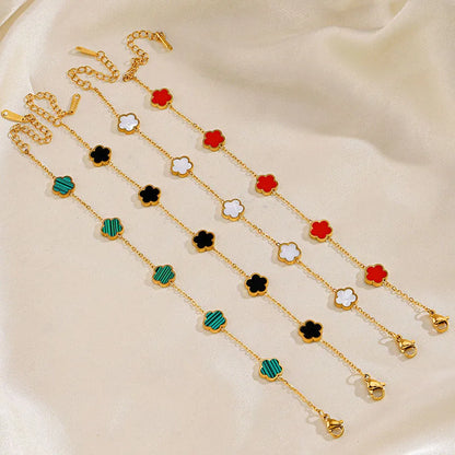 Y2K Plant Clover Flower Charm Stainless Steel Bracelets for Women Five Leaves Bracelet Gold Color Hand Chains Girls Wristband