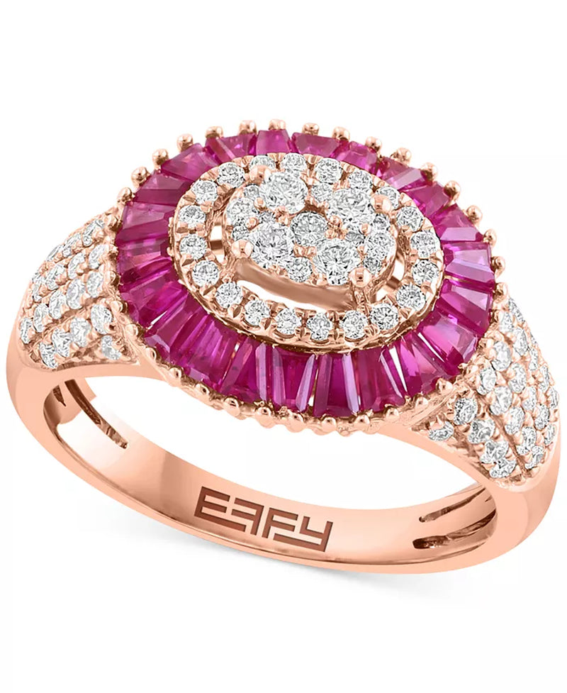 EFFYÂ® Ruby (1-5/8 Ct. T.W.) & Diamond (5/8 Ct. T.W.) Baguette Cluster Ring in 14K Rose Gold