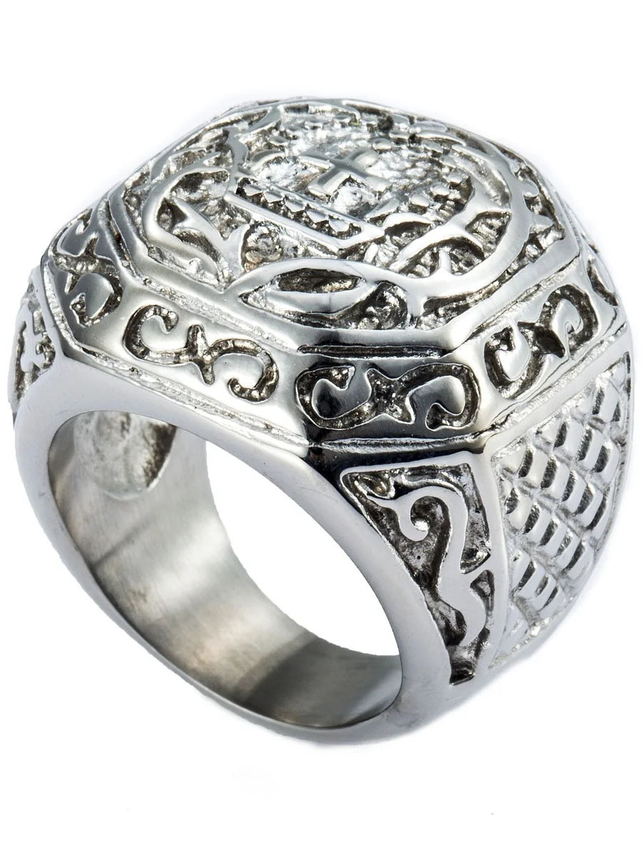 Male Ring Stainless Steel Ring Carved Cross Comfort Fit Rings for Men 8-13 Size Halloween Gifts