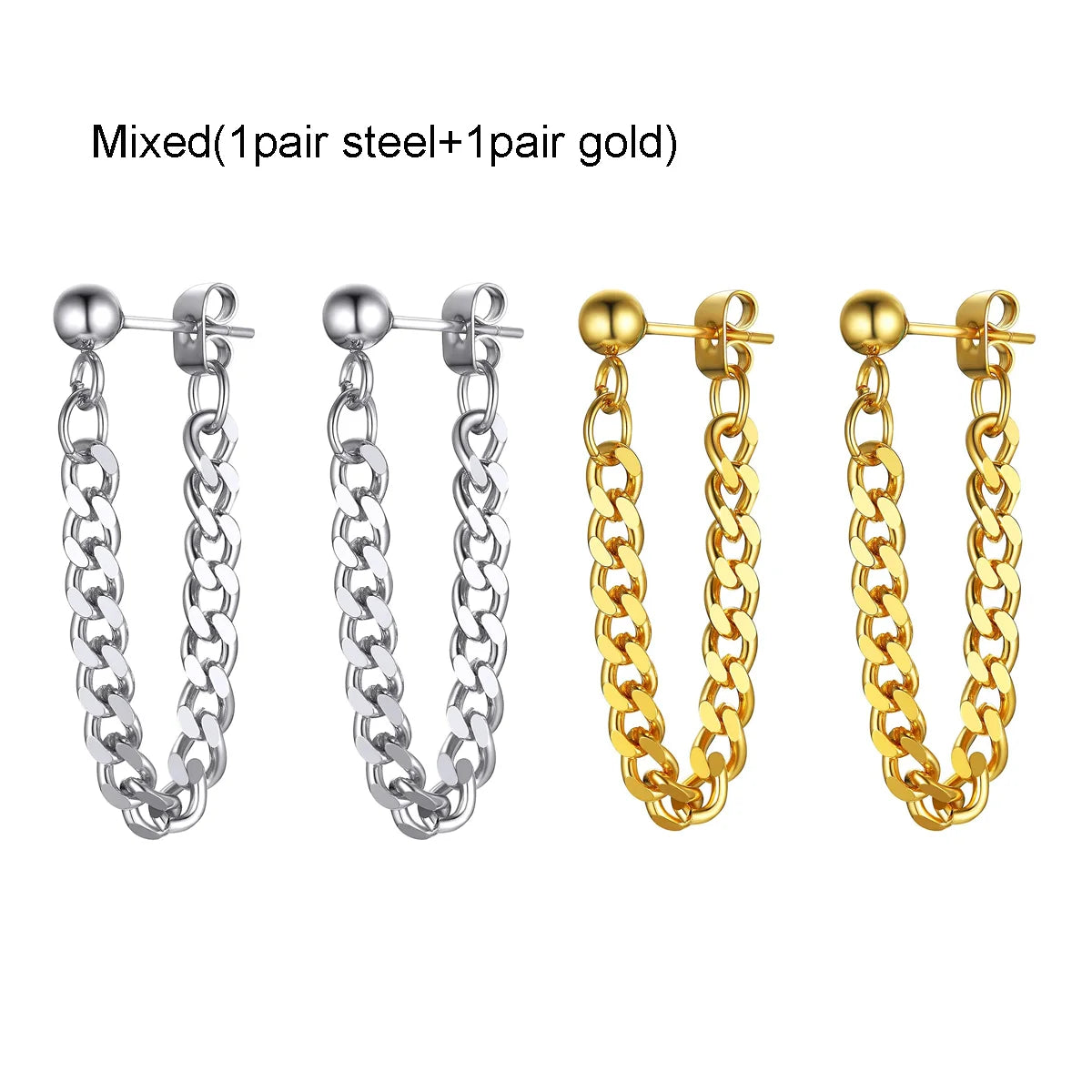 2 Pairs Stud Earrings Stainless Steel Punk Hypoallergenic Hoop Earrings for Men Women Jewelry Gift