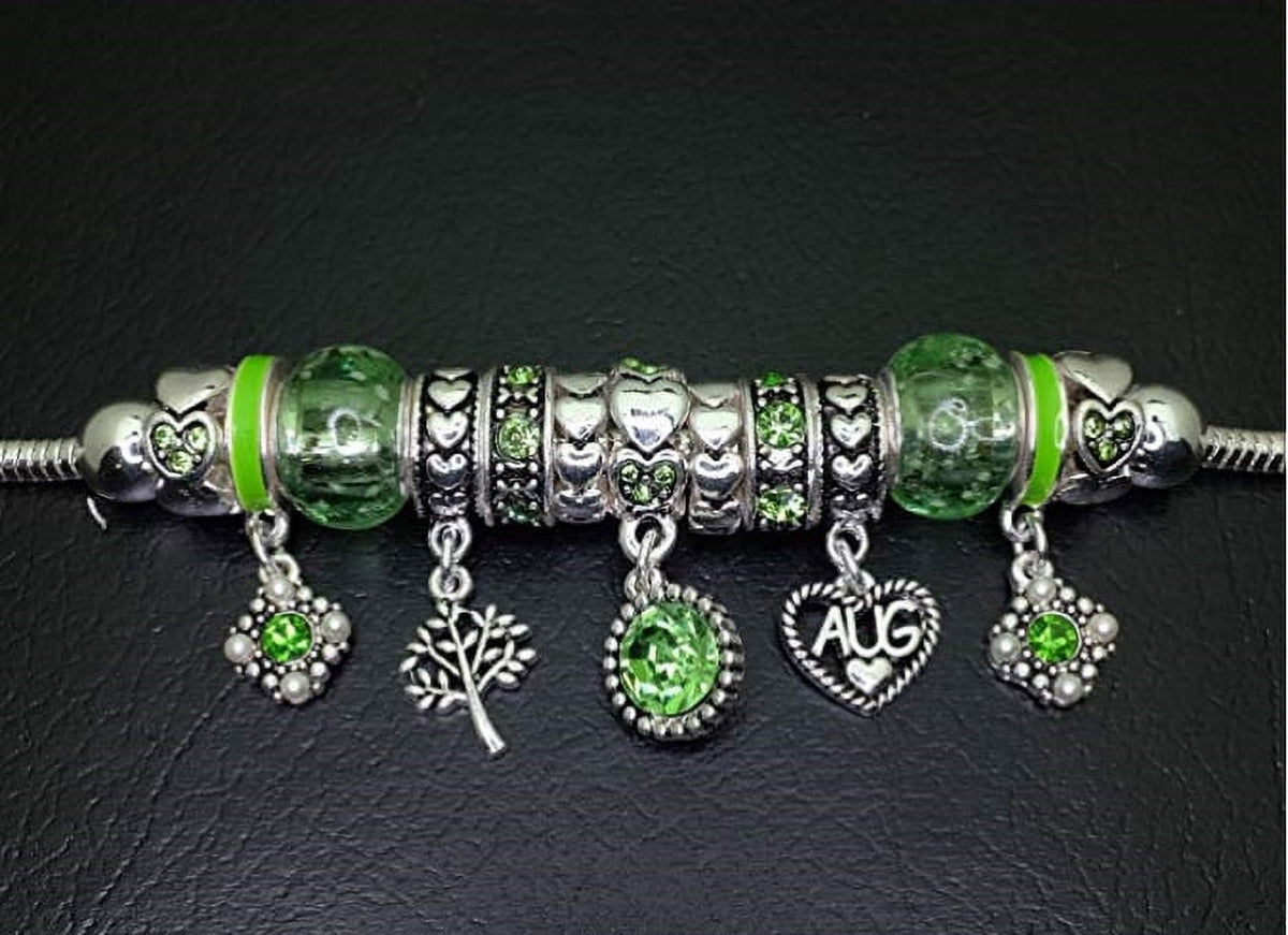 Birthstone Bracelet Multi-Color Charm Beads Silvertone