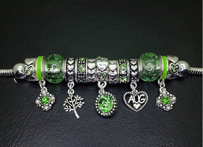 Birthstone Bracelet Multi-Color Charm Beads Silvertone