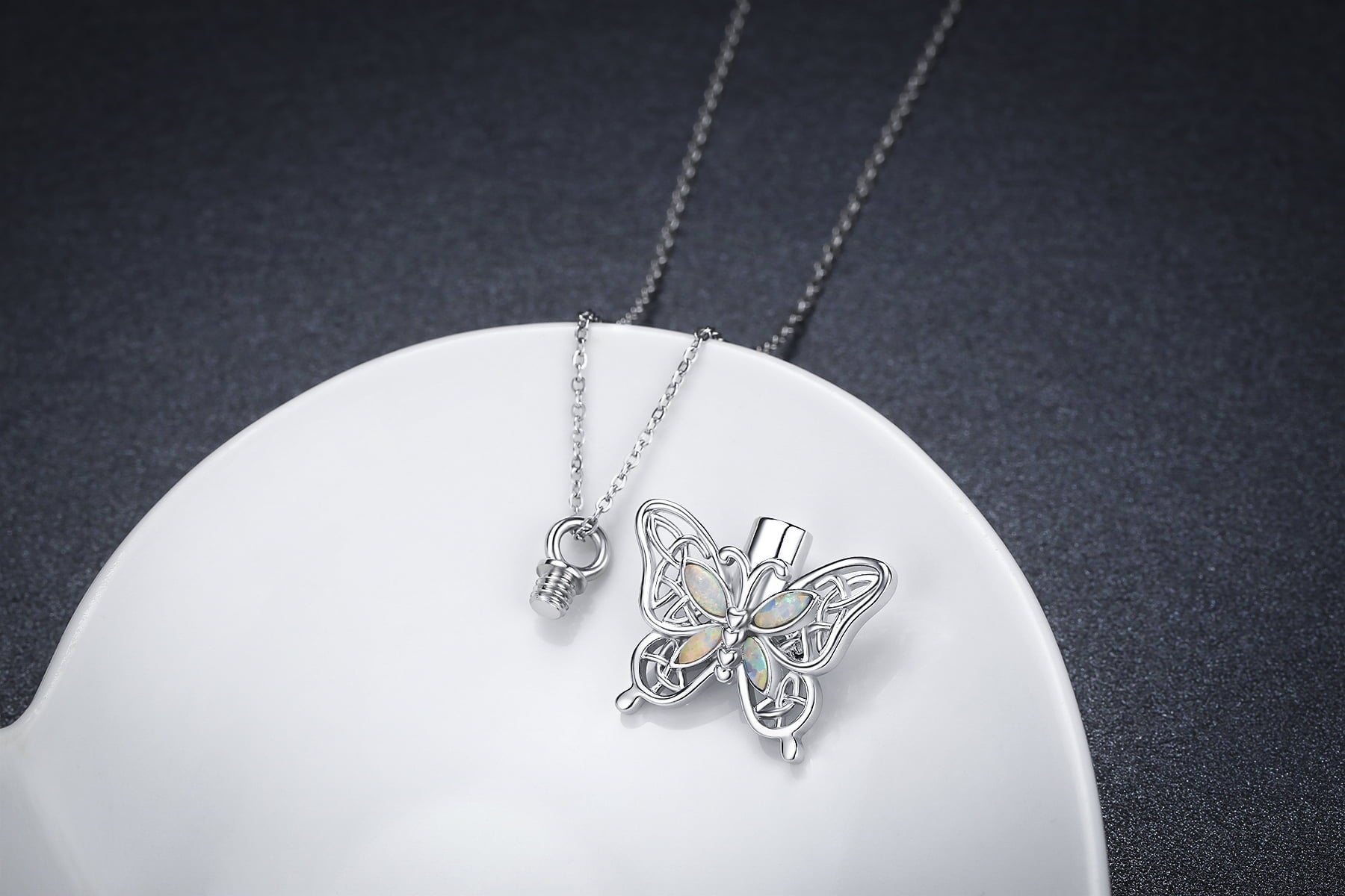 Opal Butterfly Urn Necklace for Ashes 925 Sterling Silver Celtic Knot Necklace Cremation Necklace for Ashes Keepsake Memorial Butterfly Cremation Jewelry Gifts for Women