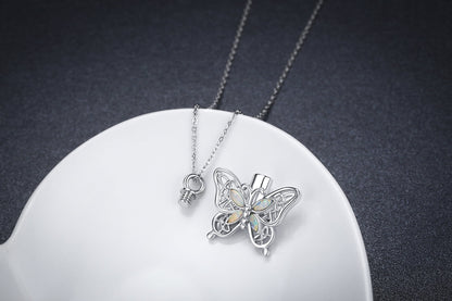 Opal Butterfly Urn Necklace for Ashes 925 Sterling Silver Celtic Knot Necklace Cremation Necklace for Ashes Keepsake Memorial Butterfly Cremation Jewelry Gifts for Women