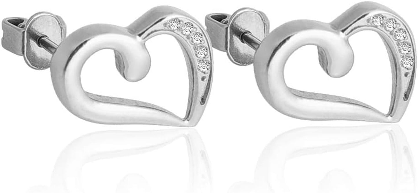 Titanium Earrings for Sensitive Ears, Titanium Stud Earrings for Women,Heart Cross Hexagon round CZ Stud Earrings