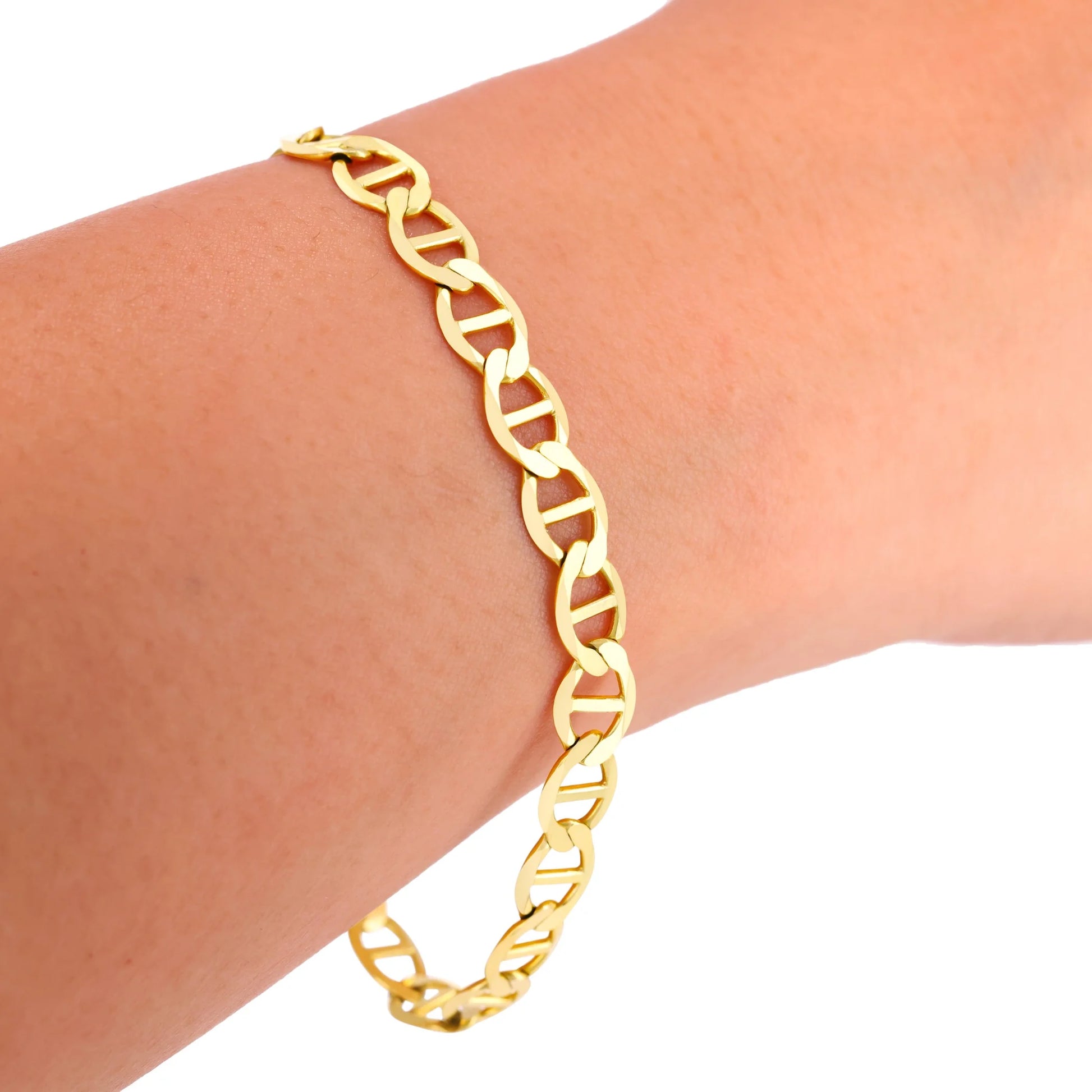 14K Real Yellow Gold Solid Mariner 6Mm Chain Anchor Link Bracelet (7"-9") Italian Jewelry for Men