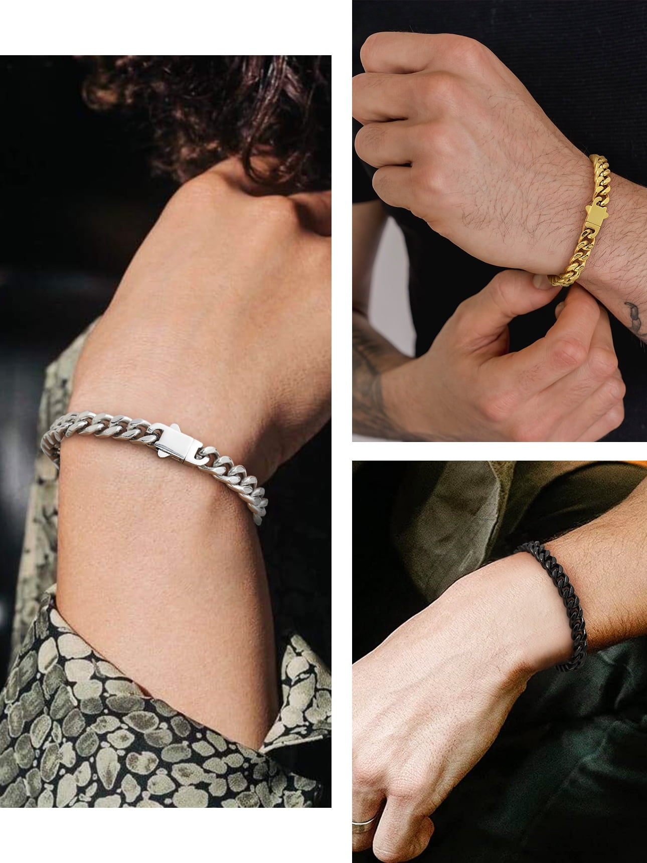 7Mm Stainless Steel Miami Cuban Bracelet Black Metal Filled Man Chain Bracelet, 9.1In Long Hand Curb Chain for Women Cool Statement Fashion Jewelry