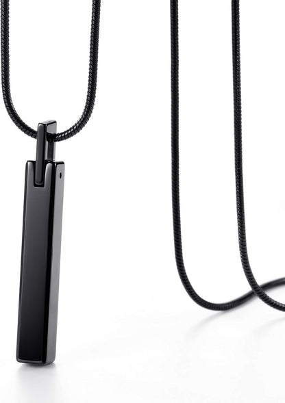 Men'S Tungsten Steel Bar Pendant Necklace with 22 Inches Stainless Steel Snake Chain