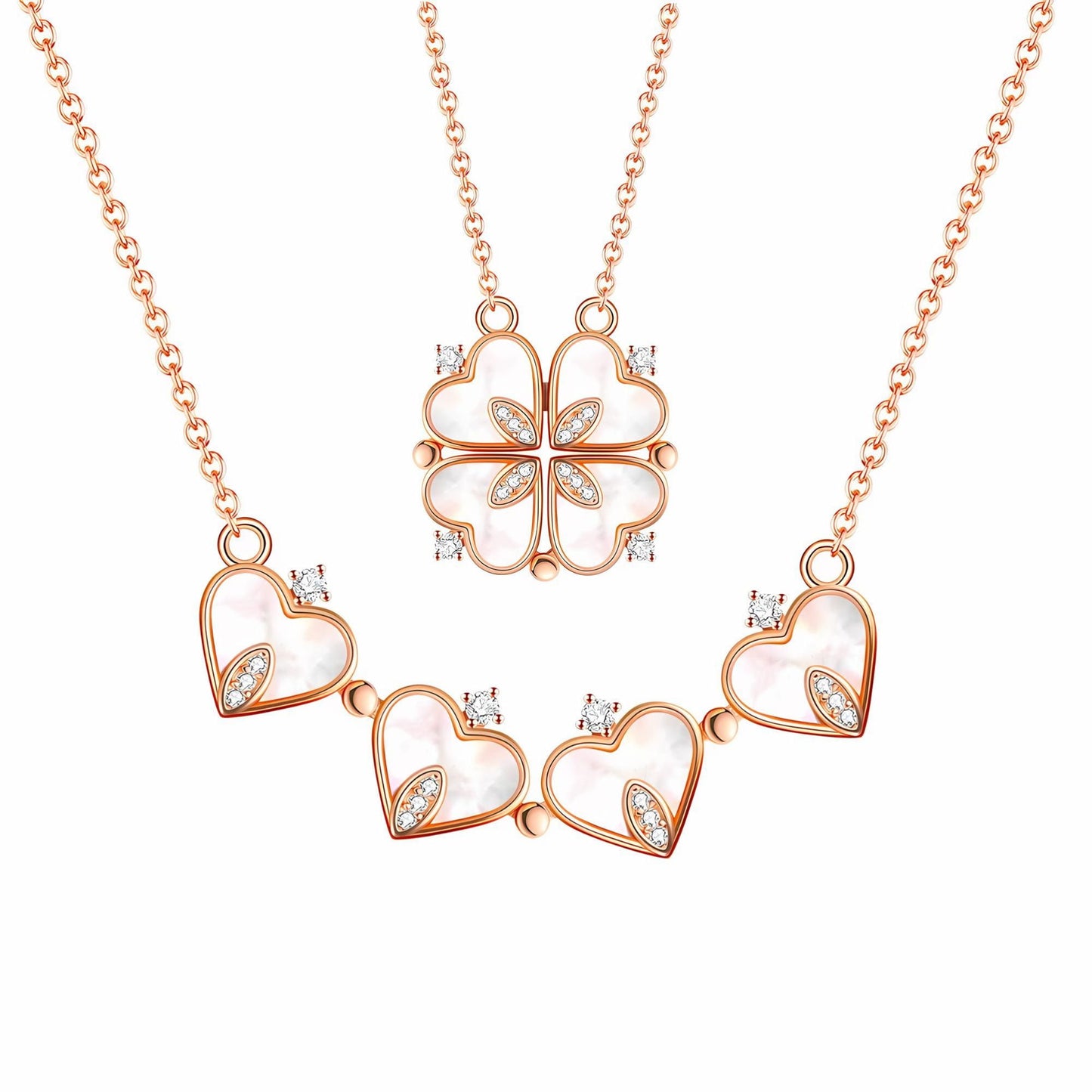 4 Leaf Clover Heart Pendant Necklace for Women Magnetic Sterling Silver