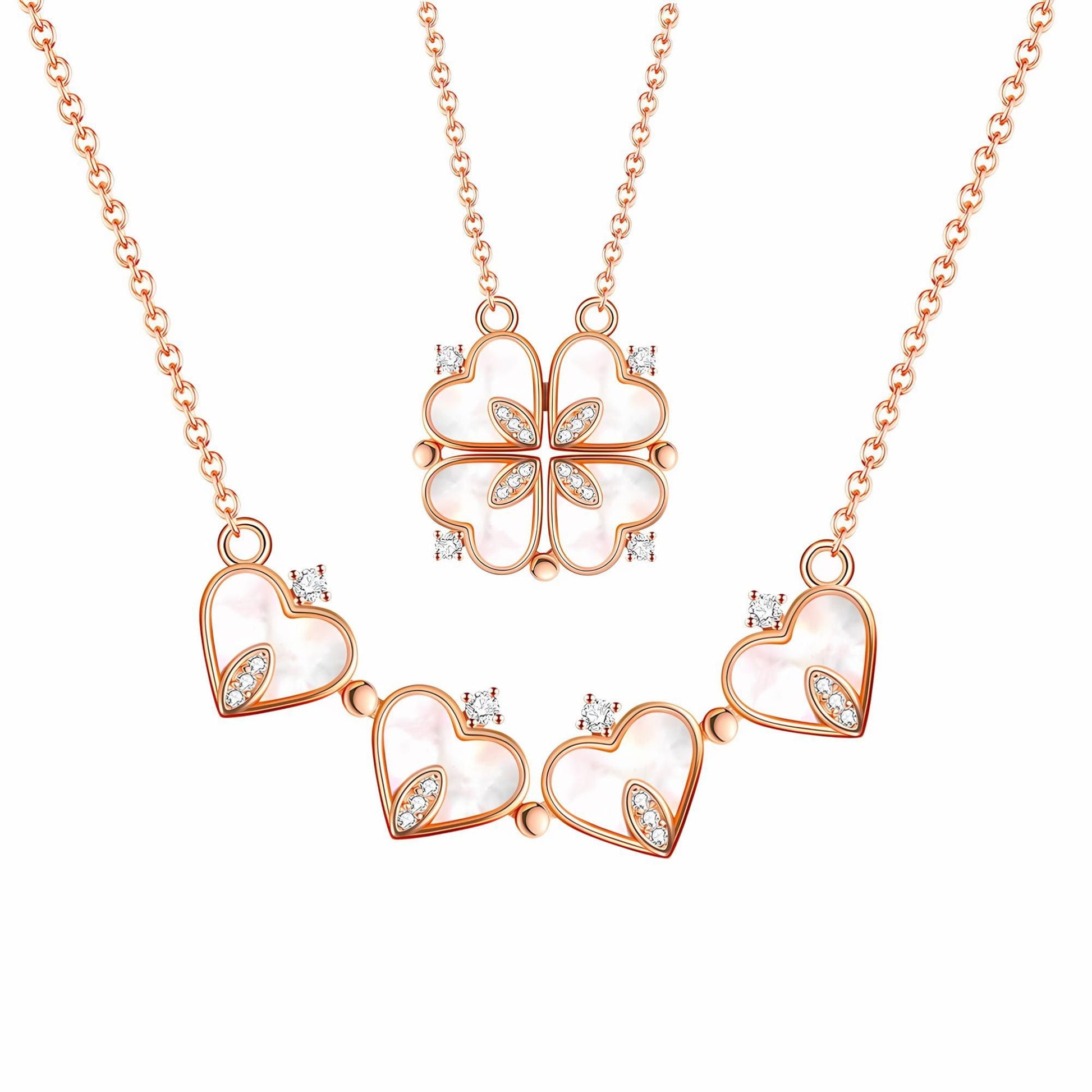 4 Leaf Clover Heart Pendant Necklace for Women Magnetic Sterling Silver