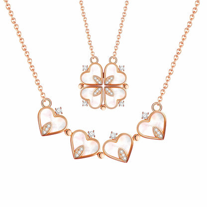 4 Leaf Clover Heart Pendant Necklace for Women Magnetic Sterling Silver