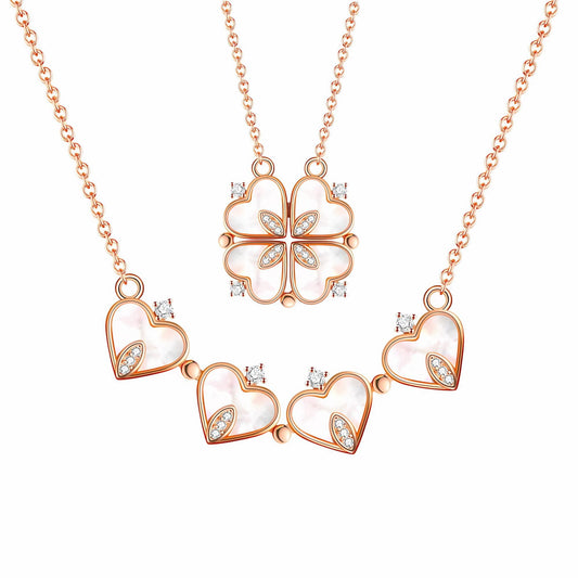 4 Leaf Clover Heart Pendant Necklace for Women Magnetic Sterling Silver