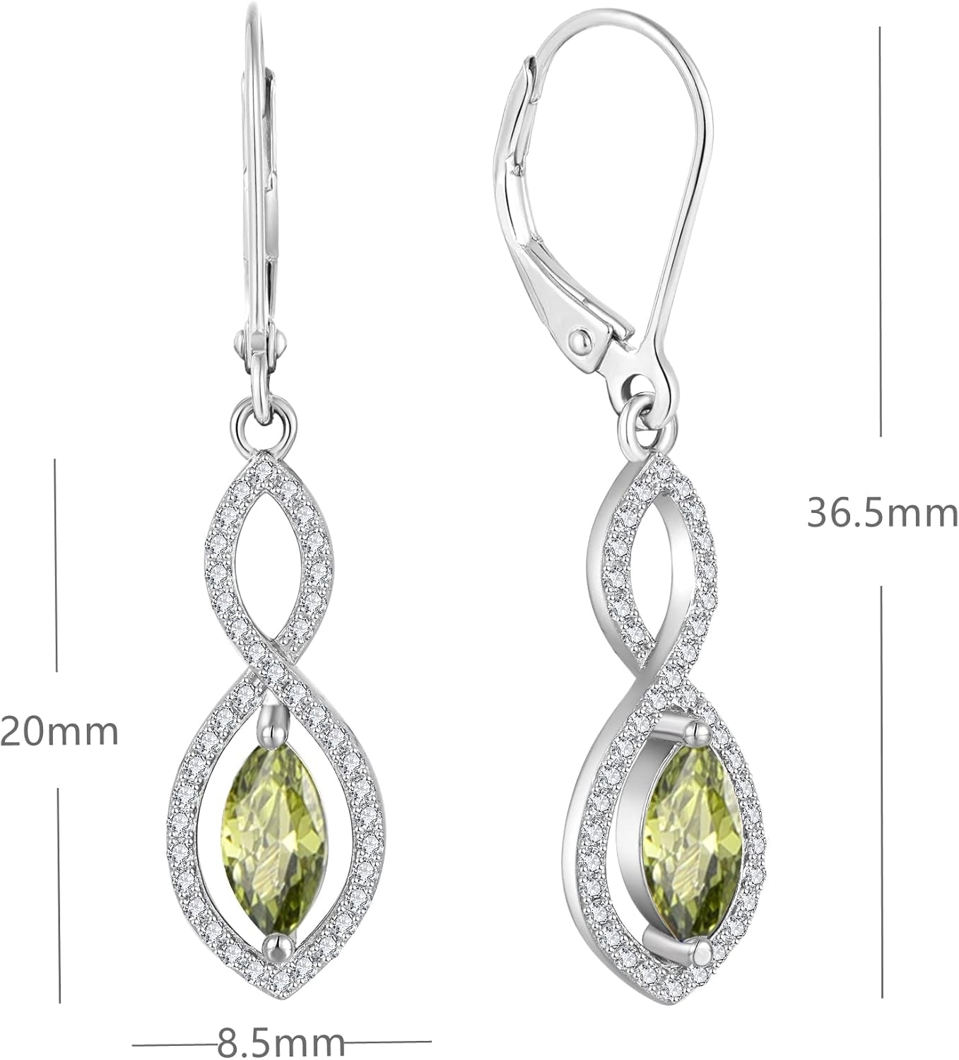 Women Earrings,925 Sterling Silver Infinity Leverback Dangle Earrings with Marquise Cut 5A Cubic Zirconia