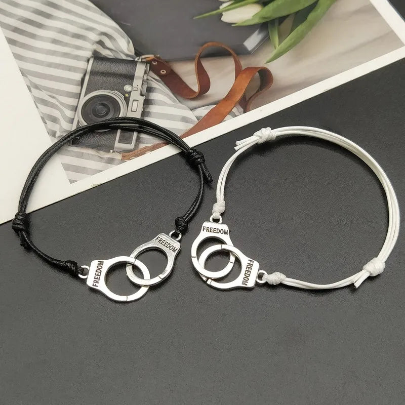 2 Pcs Handcuff Bracelet Set BBF Adjustable Rope Bracelet for Women Men Friendship Couple Bracelets Matching Bracelets