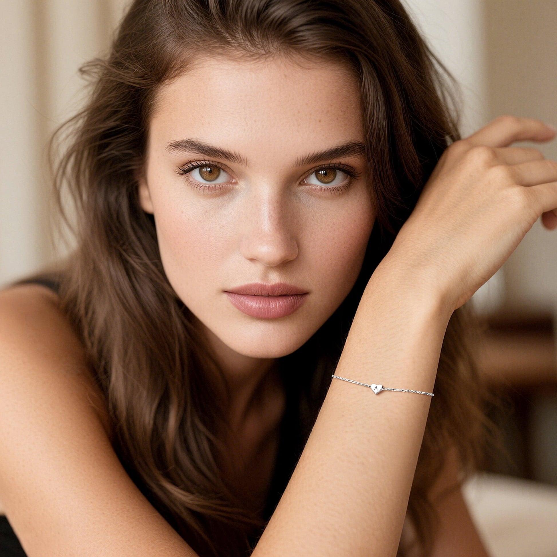 Women Cute Letter Bracelet S925 Sterling Silver Initial Heart Letter U Chain Bracelet Jewelry Gift for Girlfriend/Sister/Niece