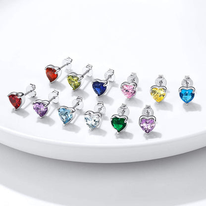 925 Sterling Silver Heart Birthstone Earrings, Synthetic Garnet Studs Cute Gift for Birthday Valentine'S Day, Party & Daily Wear Accessory for Women