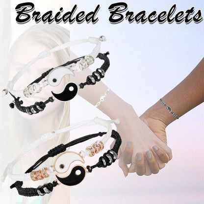 Couple Bracelets for 20 Matching Yin Yang Adjustable Cord Bracelet for Bff Friendship Relationship Boyfriend Girlfriend Valentines Gift (Silver)
