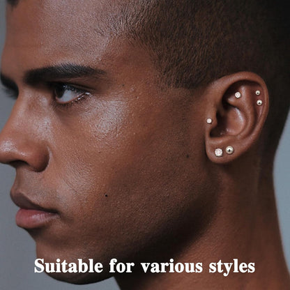 6 Pairs Sterling Silver Stud Earrings for Women, Cubic Zirconia Stud Earrings, Tiny Ball Stud Hypoallergenic Earrings, Small Tragus Cartilage Earrings Set for Men 2Mm,3Mm,4Mm