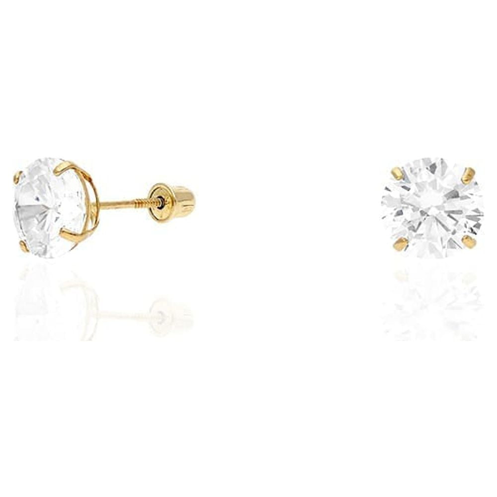 14K Yellow Gold Created Diamond Stud Screw Back Earrings 0.10Ct-4Ct