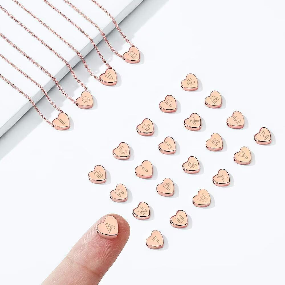 Tiny Heart Initial Necklaces for Girls - 14K Rose Gold Filled Heart Pendant Handmade Dainty Heart Letter Initial Necklaces for Teen Girls Jewelry Gifts