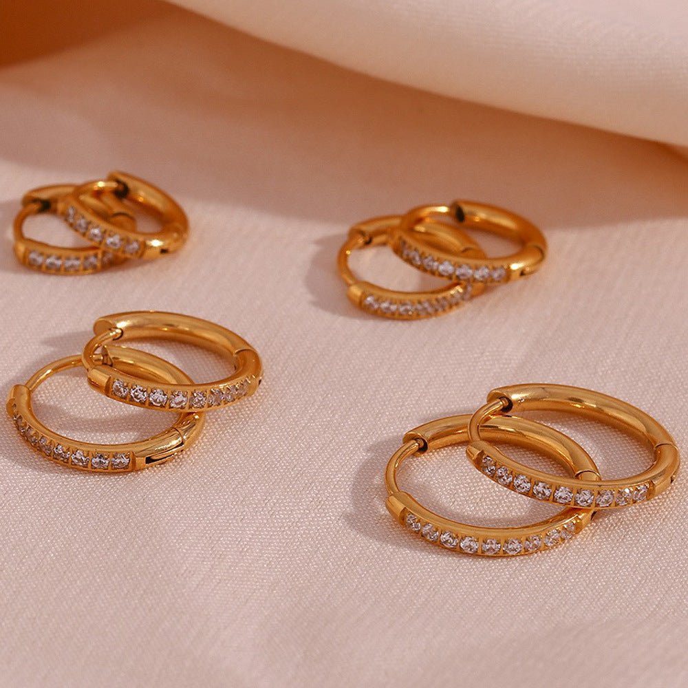 Women'S Fashion Titanium Steel Rounded Edge Zircon Earrings