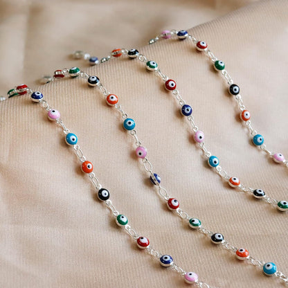 Evil Eye Bracelet Silver Eye Beads Bracelet Ojo Turco Kabbalah Evil Eye Bracelets for Women Men(D:Silver Colorful Lucky Bracelet)
