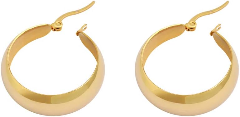 18K Gold Plated Lead-Free Hypoallergenic Wide Large Rounded Hoop Earrings with Click-Top