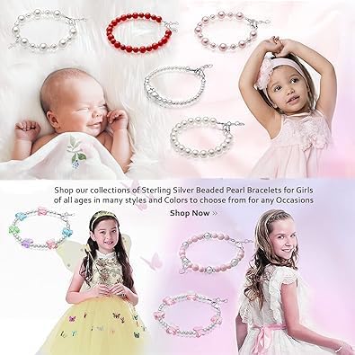 Elegant Sterling Silver Cross Charm Baptism Bracelet - Baptism Gifts for Girl with White Simulated Pearls and European Crystals, Girls Jewelry, Bracelets for Girls