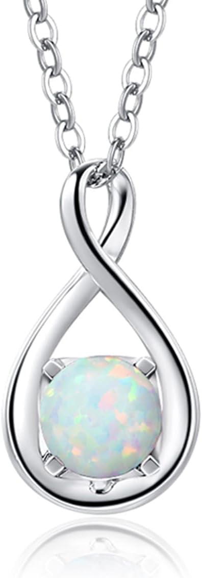 14K Solid Gold Birthstone Pendant with Sterling Silver Chain Infinity Gemstone Necklace Fine Jewelry Anniversary Birthday Christmas Gifts for Women Wife Her