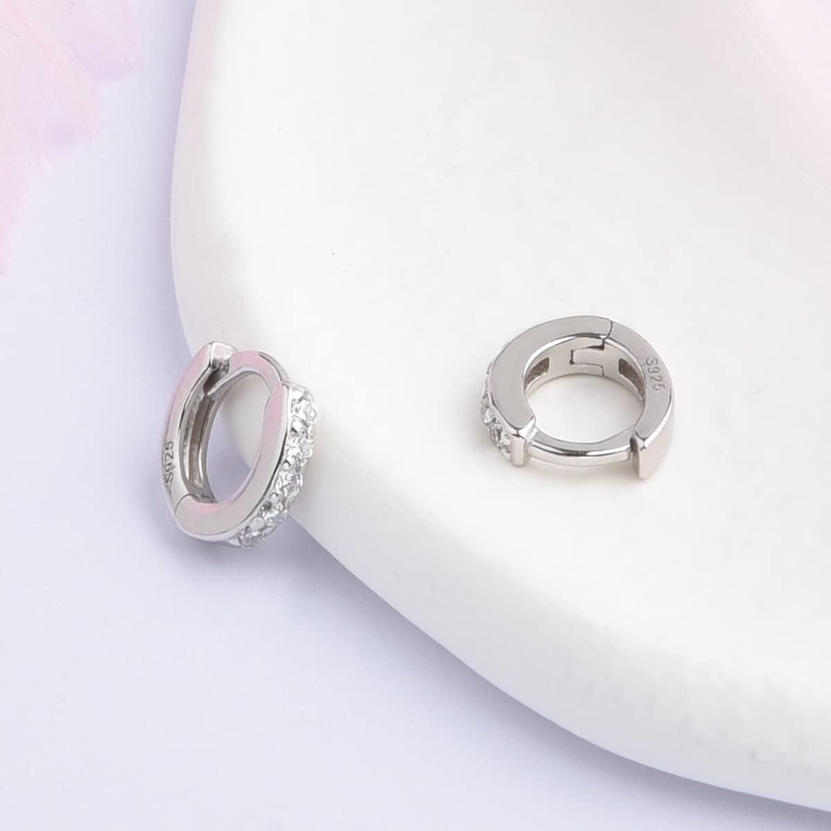 Tiny Huggie Hoop Earrings 925 Sterling Silver CZ Cubic Zirconia 5Mm Small Cartilage Hugging Earring Mini Hoop Rook Daith Forward Helix Snug Tragus Piercing for Women