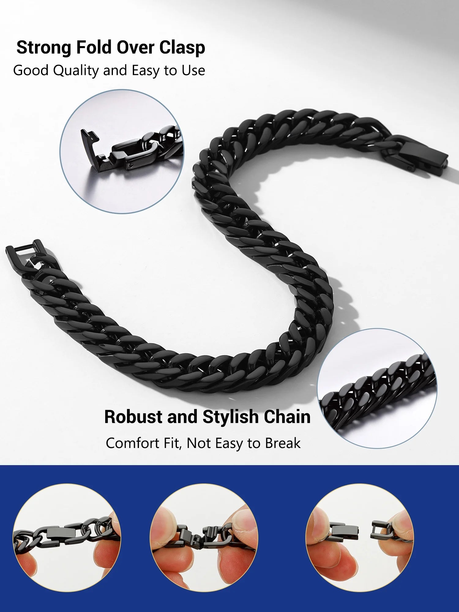 Black Cuban Chain Bracelets Stainless Steel 8Mm Franco Chain Bracelet for Mens Son Husband Father'S Day Hand Bracelet Jewelry Birthday Teen Graduation Gifts 7.5 Inch