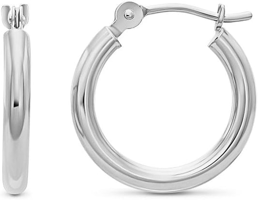 14K White Gold Classic round Hoop Earrings