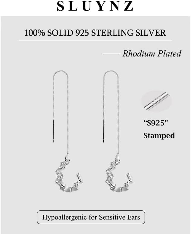 925 Sterling Silver Wave Cuff Earrings Wrap Tassel Earrings for Women Dangle Earrings Threader Chain