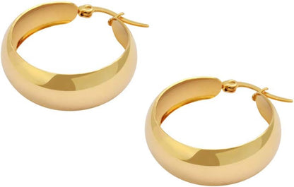 18K Gold Plated Lead-Free Hypoallergenic Wide Large Rounded Hoop Earrings with Click-Top
