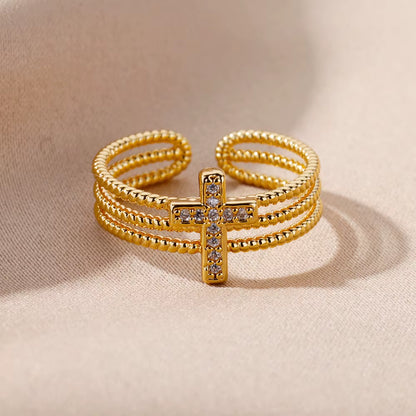 New in Zircon Cross Rings for Women Adjustable Stainless Steel Cross Ring Femme Design Luxury Wedding Jewerly Gift 2025 Anillos