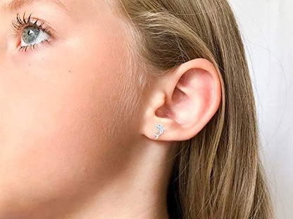 925 Sterling Silver Synthetic Opal Earrings Studs Hypoallergenic Dolphin Earrings Cute Birthday Jewelry Gift for Her
